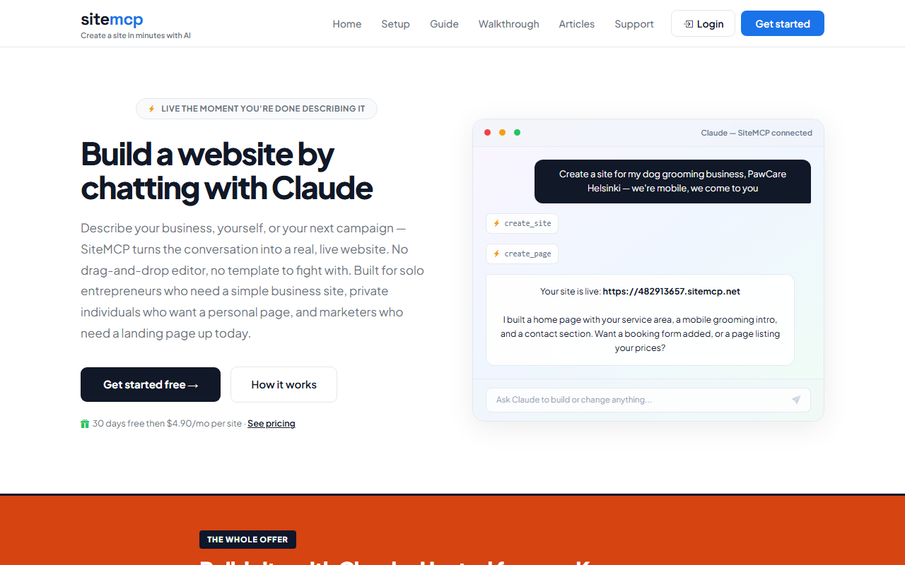 SiteMCP website builder: build a website by chatting with Claude